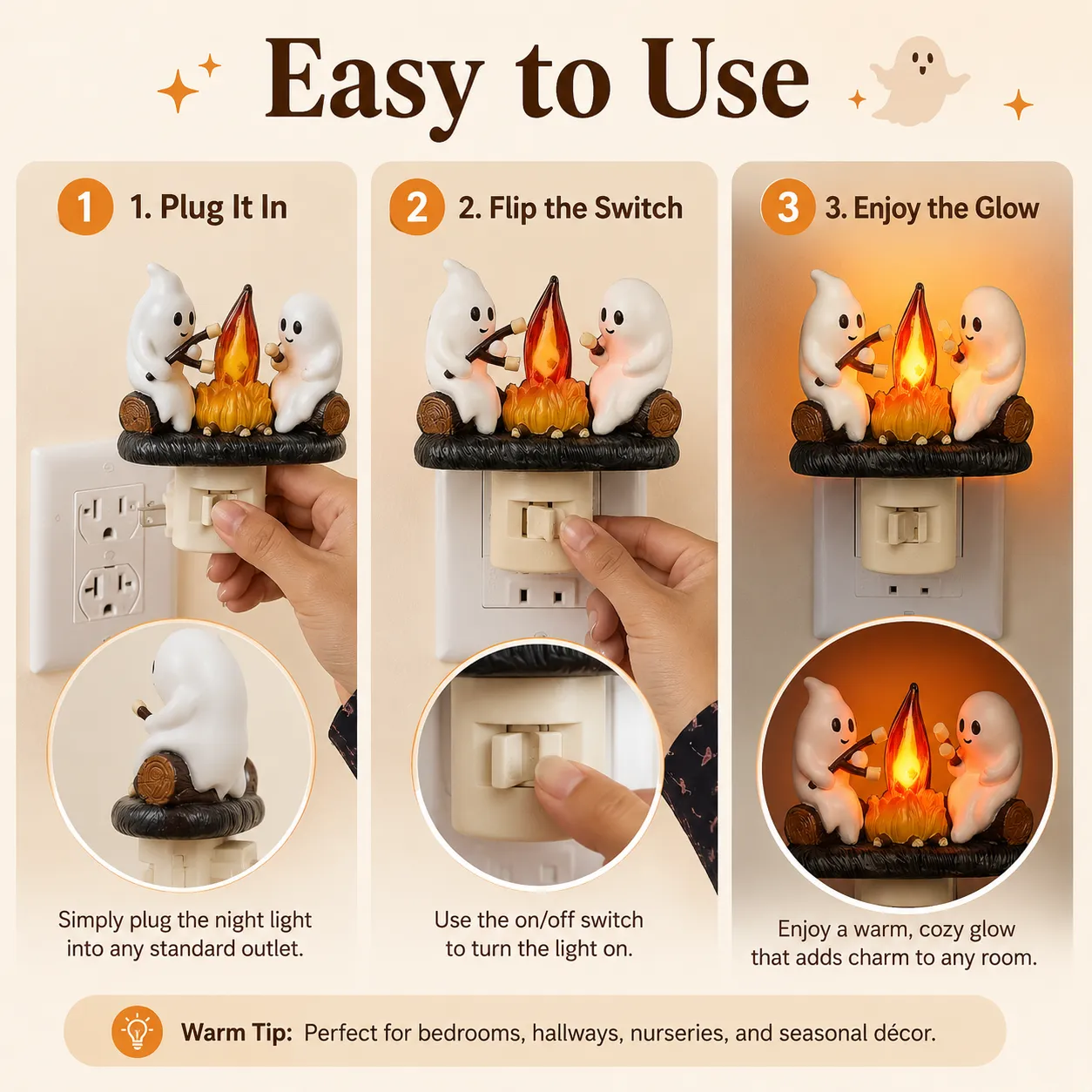 Cozy evening ambiance ghost nightlight close look