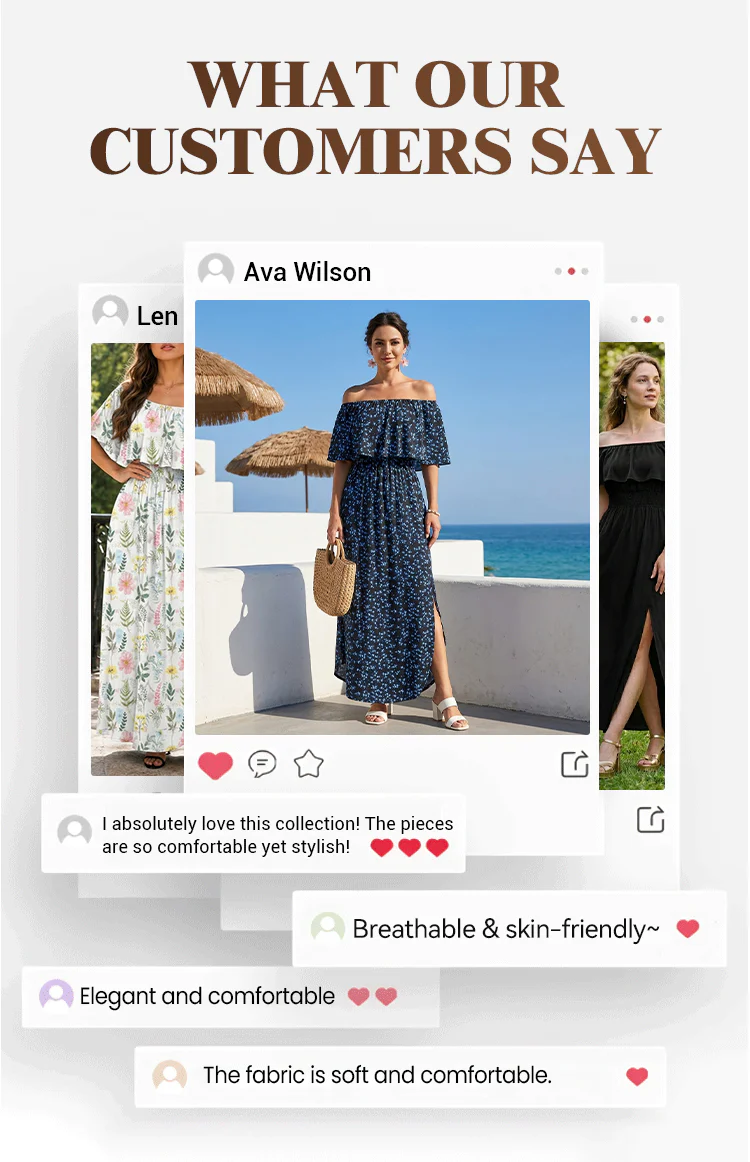 Customer evaluation of off the shoulder maxi dress