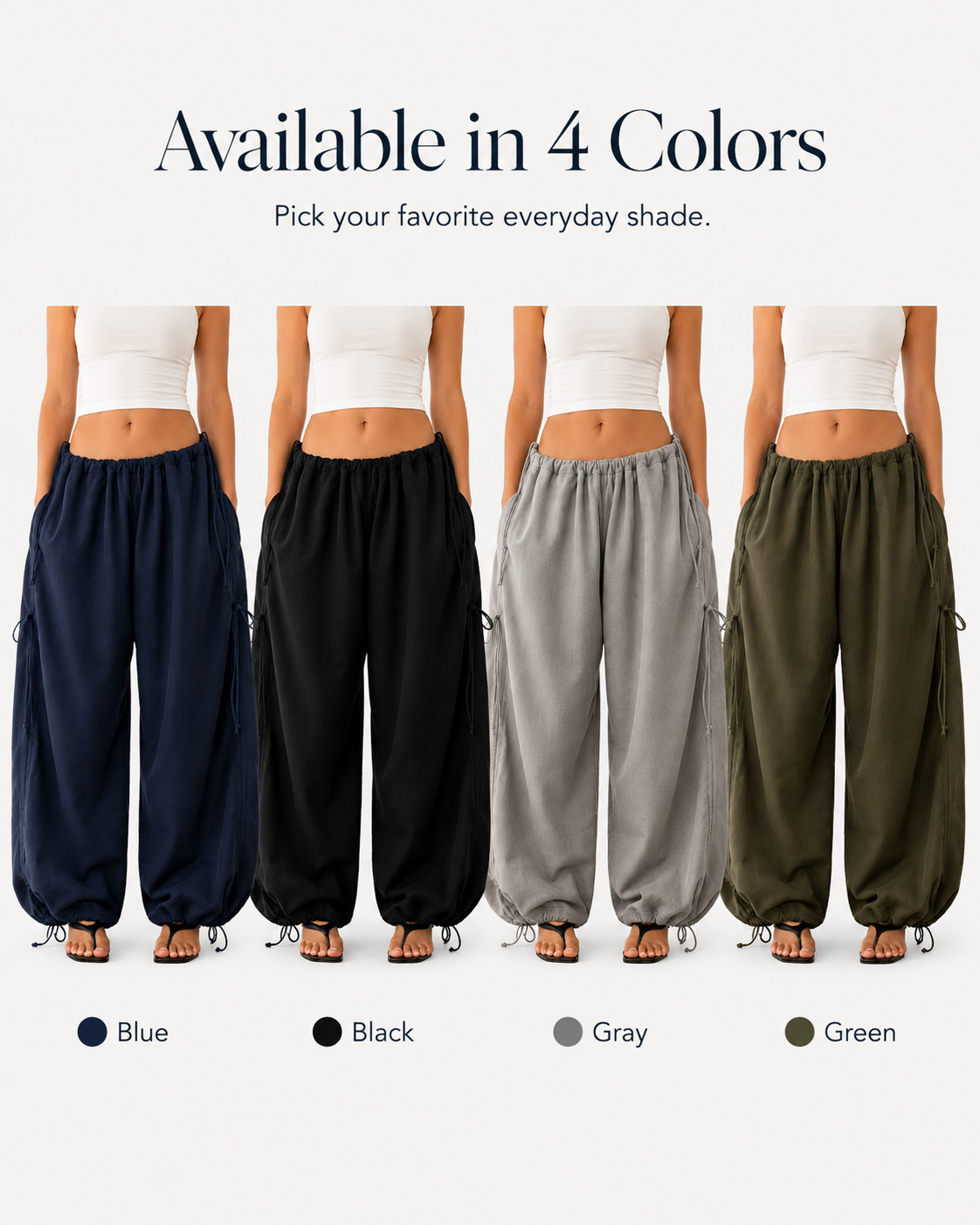 Loose fit and cinched fit adjustable oversized pants