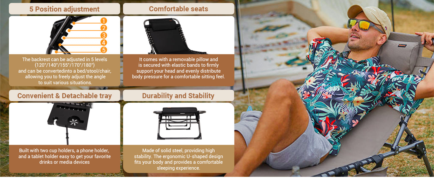 KingCamp Cool Lounge Chair Plus Textilene Lounge Chair with Side Table