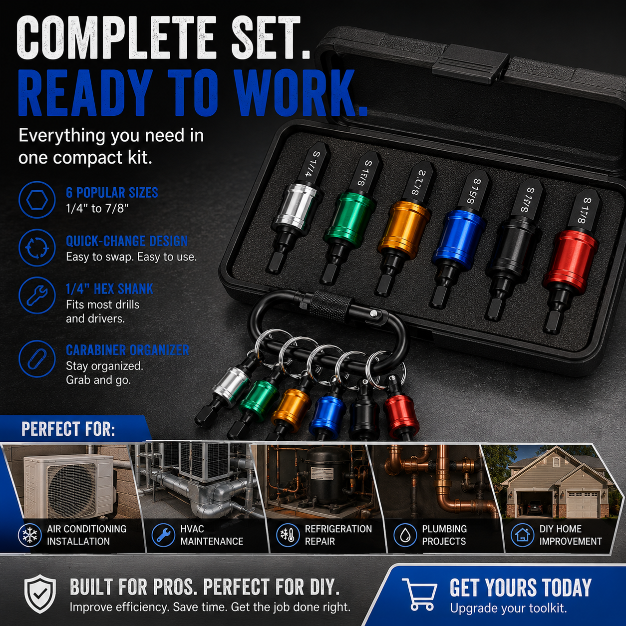 Portable HVAC copper pipe swaging tool set