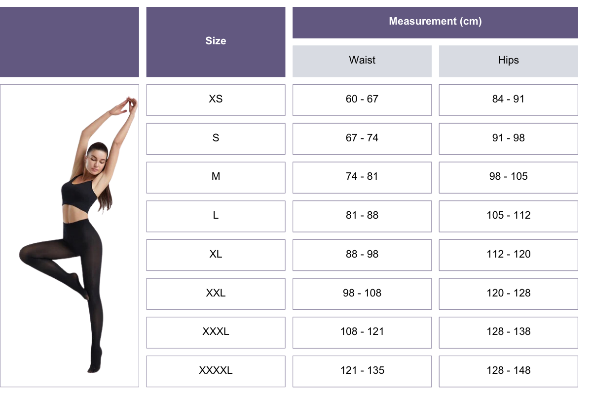 Indestructible Tights Size Chart CM