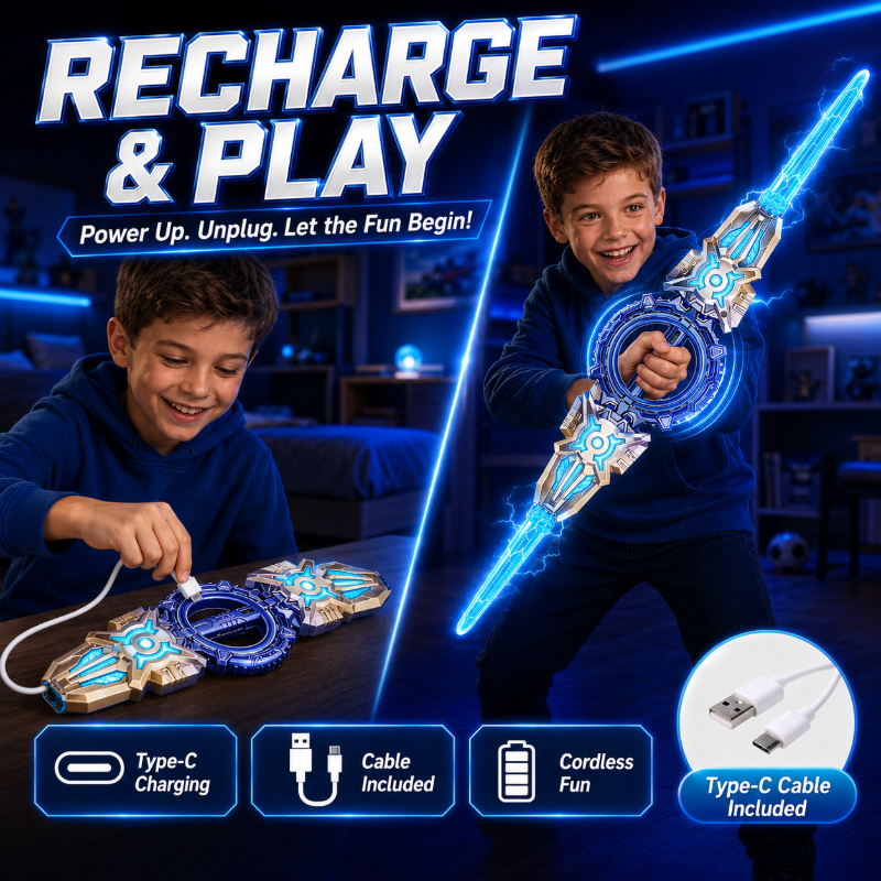 USB-C rechargeable light-up sword and charging connection