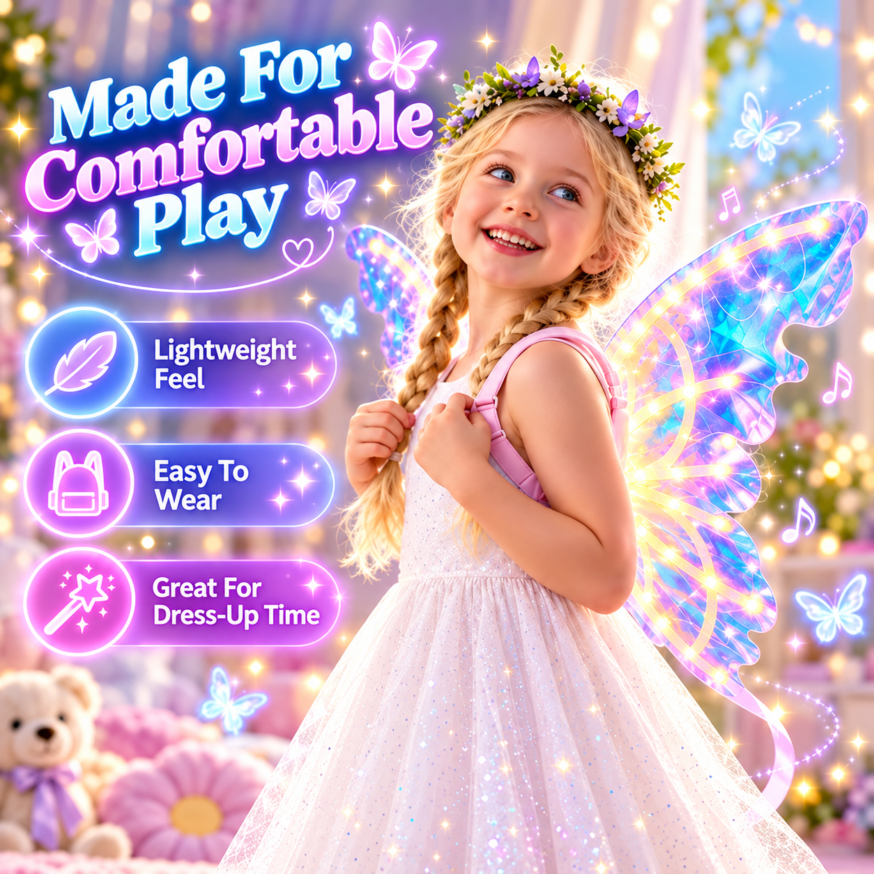 Detail of comfortable adjustable straps on electric butterfly wings