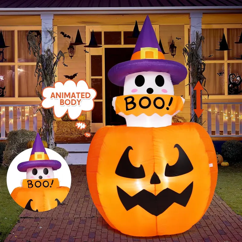5ft animated inflatable black cat on pumpkin Halloween yard decoration