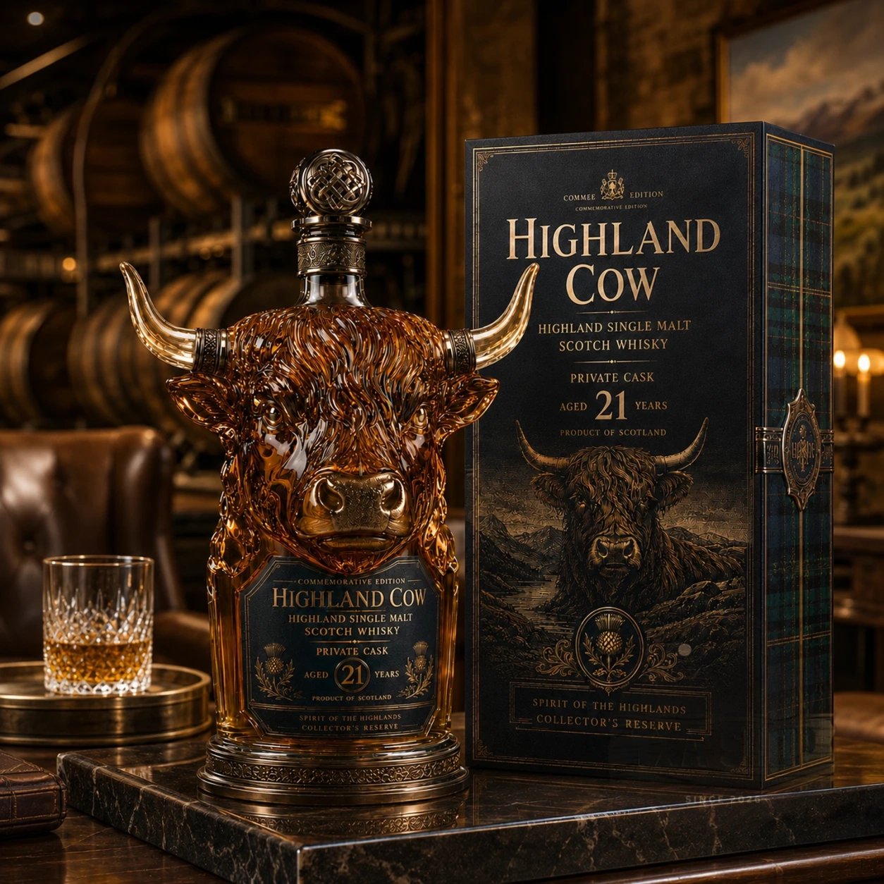 Ncrovopro Highland Cow Private Cask 21 Years Whisky Bottle