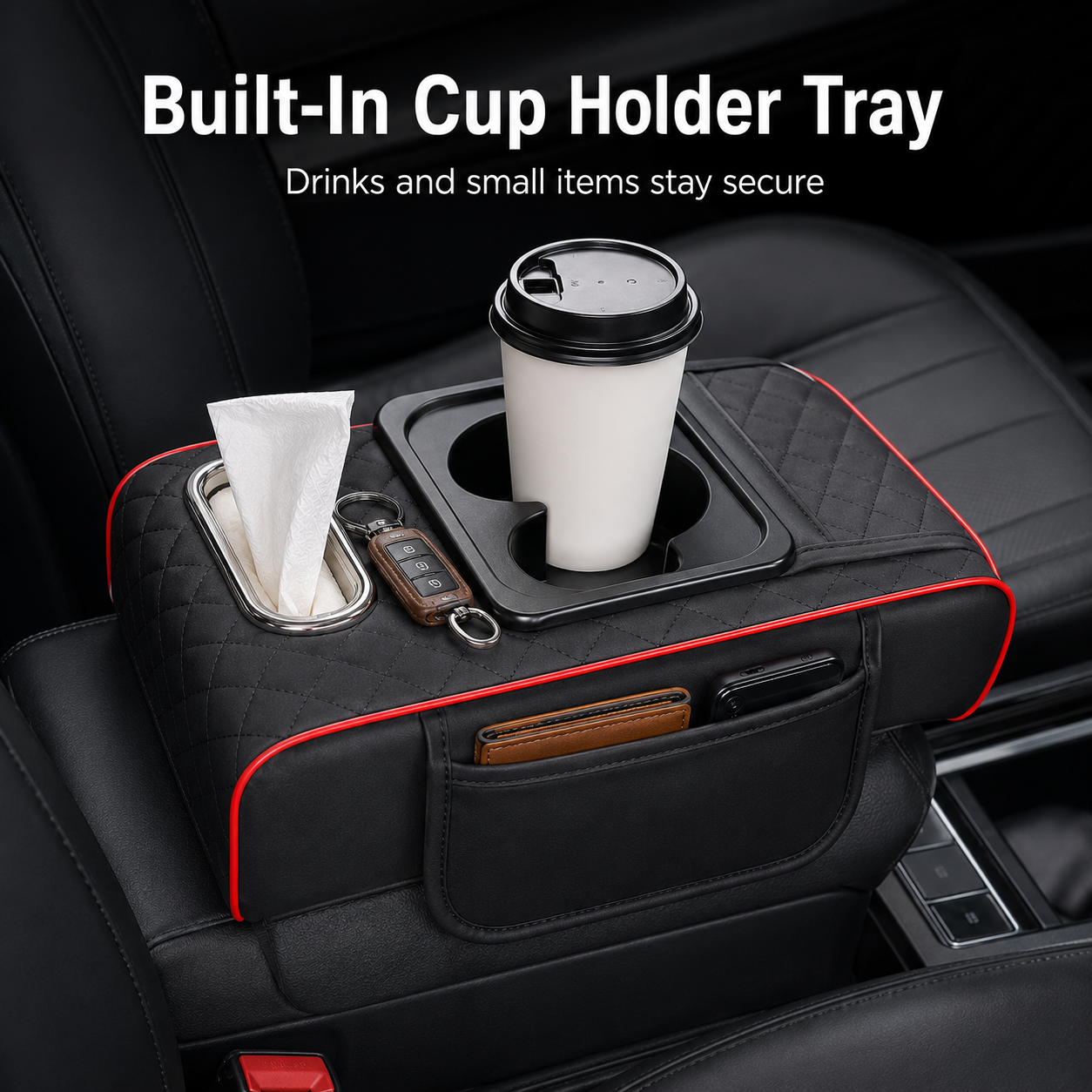 Car armrest organizer with storage pockets