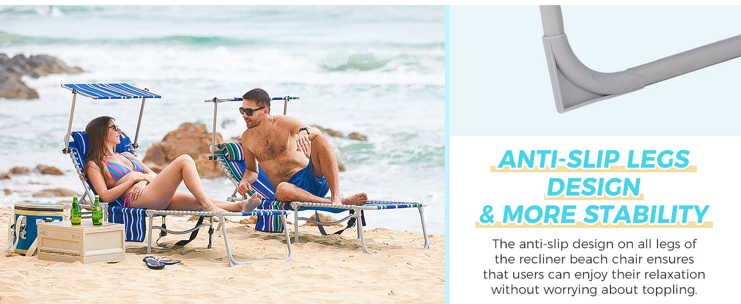 WEJOY Classic Portable Lounge Chair with Canopy Sun Shade