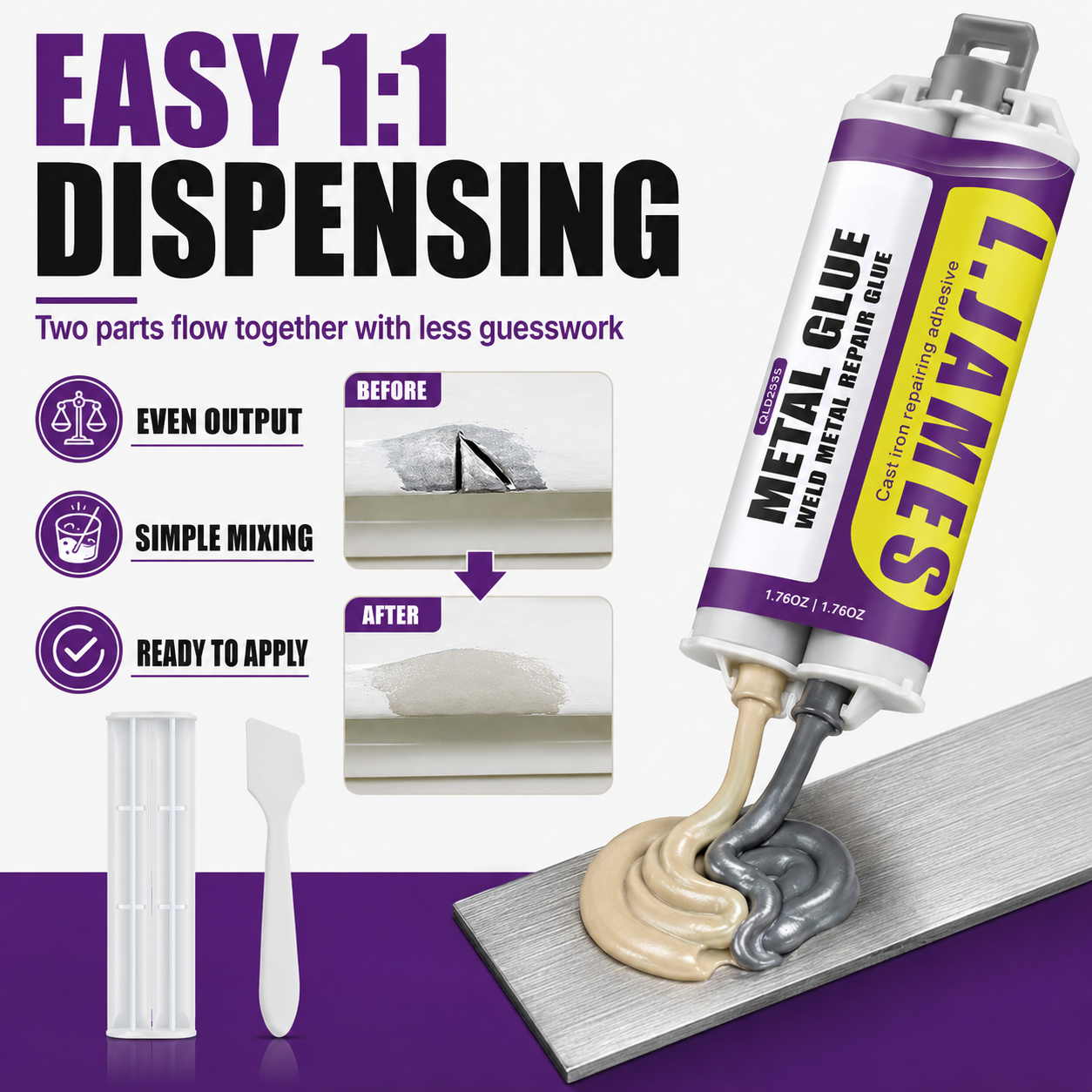 Strong cured epoxy repair on damaged metal