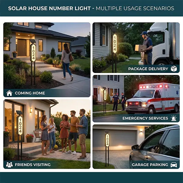 Solar house number sign for deliveries visitors and emergency visibility