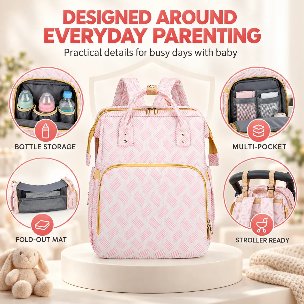 Multi-function diaper backpack for everyday parenting outings