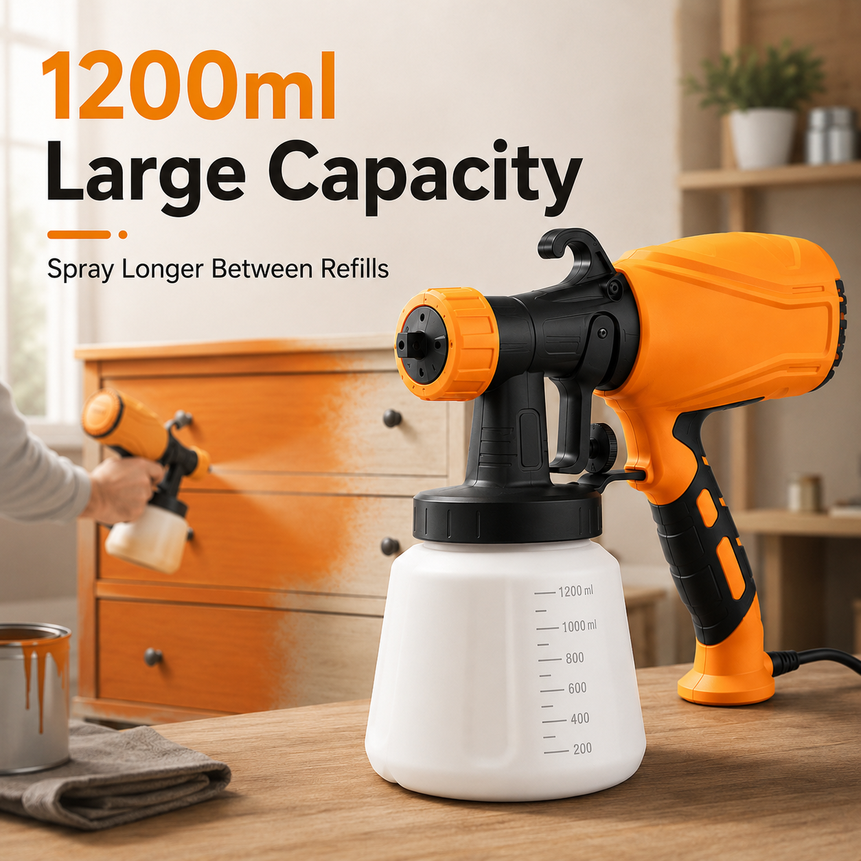 Spraying indoor wooden furniture dresser with smooth finish