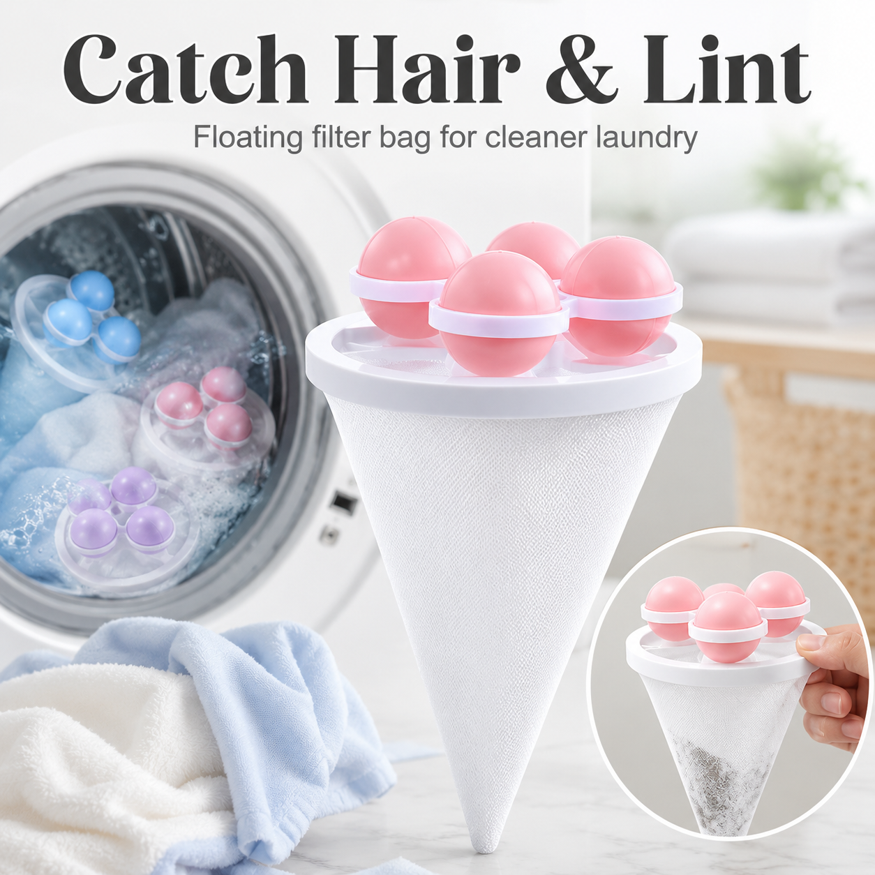 Reusable and easy to clean washing machine filter bag