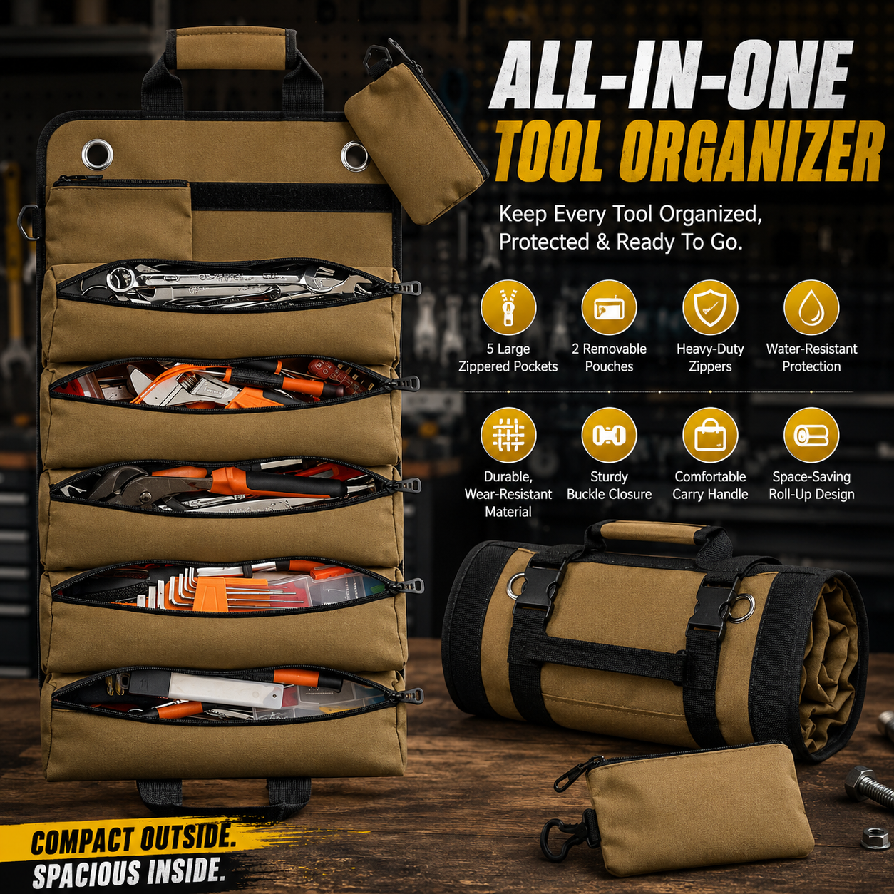 Roll-up tool bag feature overview