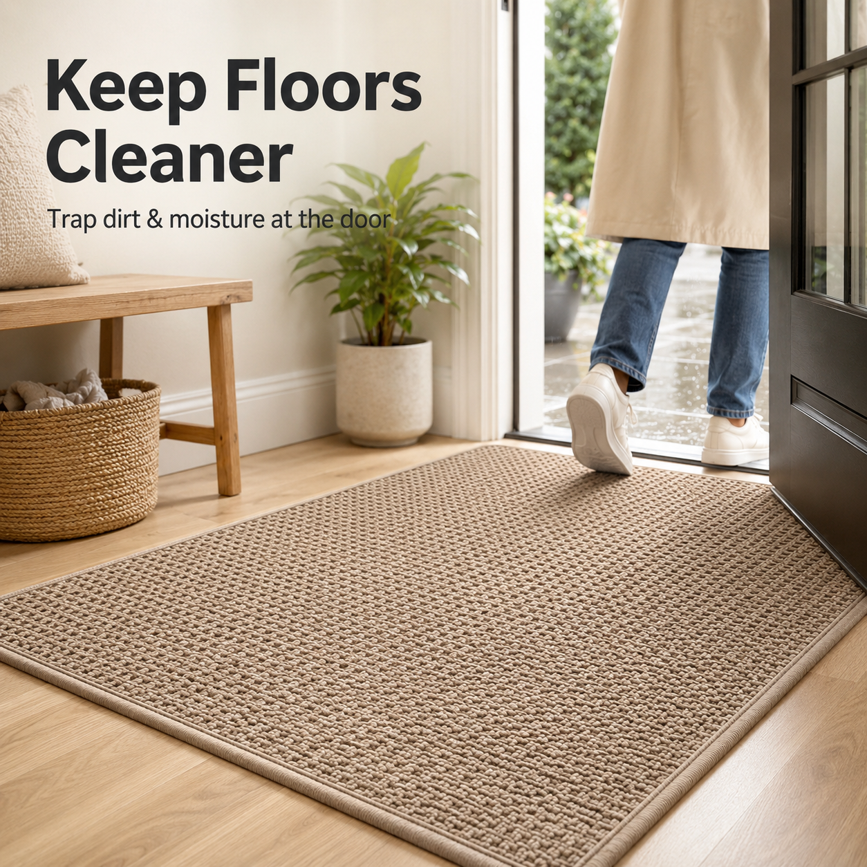 Neutral indoor outdoor mat for home entryway