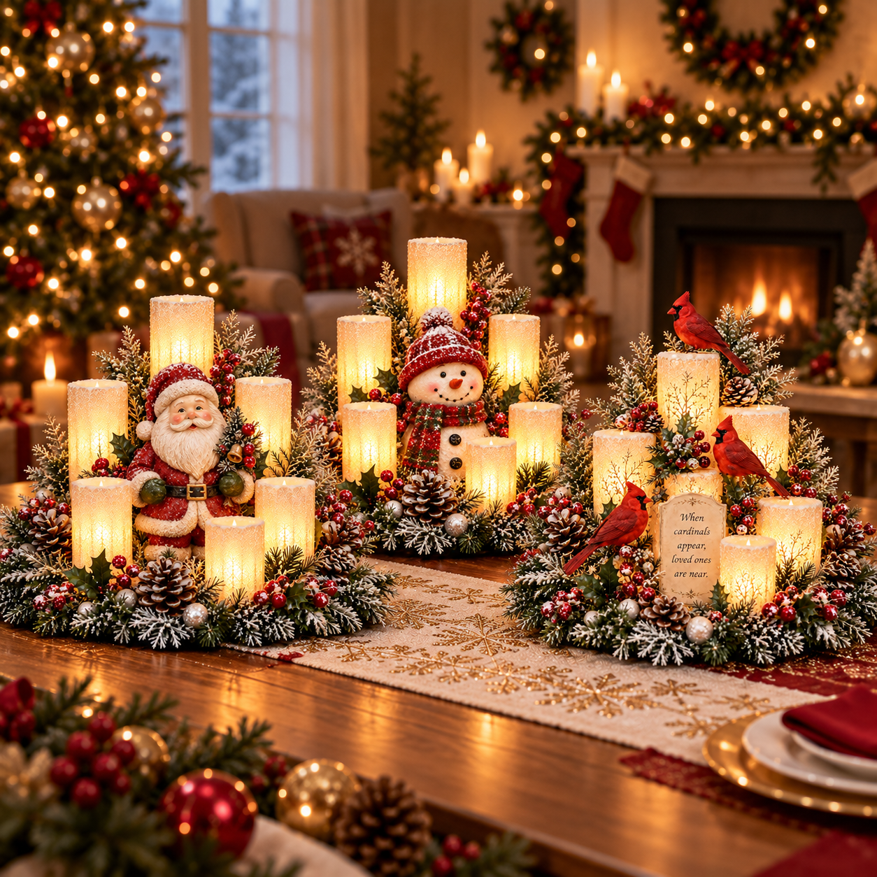 Lighted Christmas Candle Centerpiece