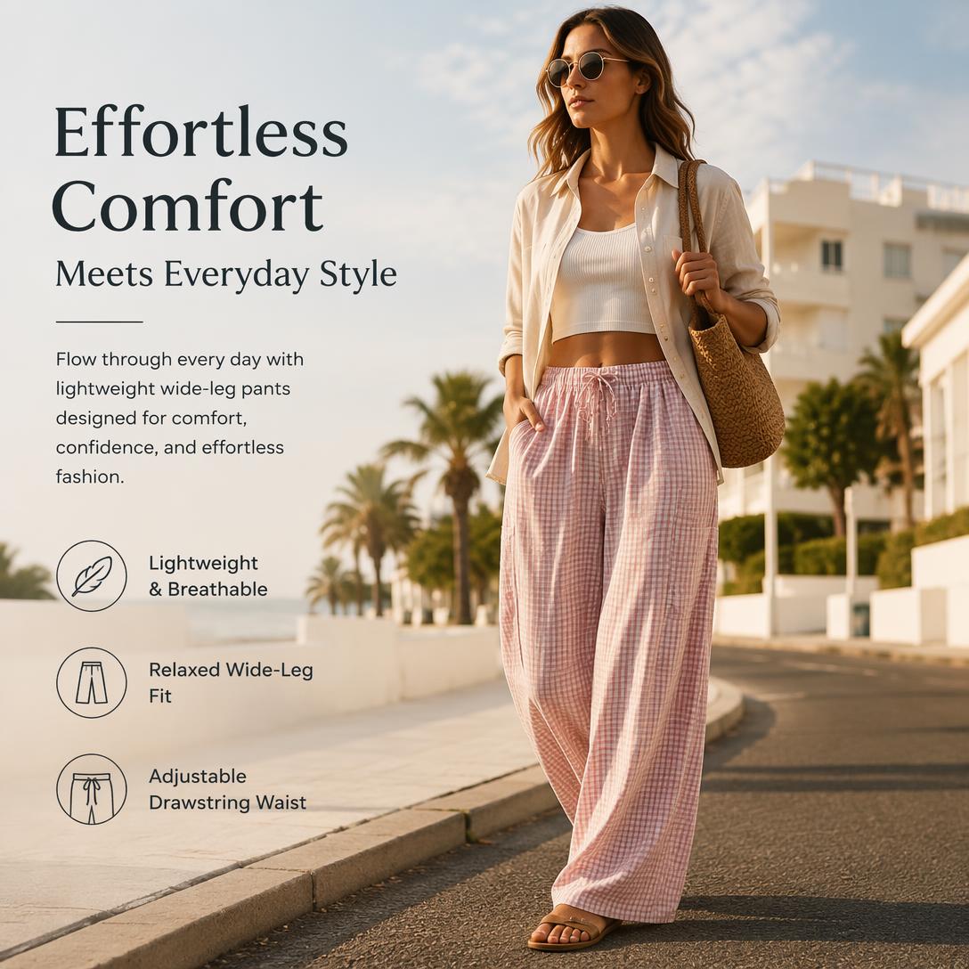 Wide-leg plaid pants main photo styling portrait
