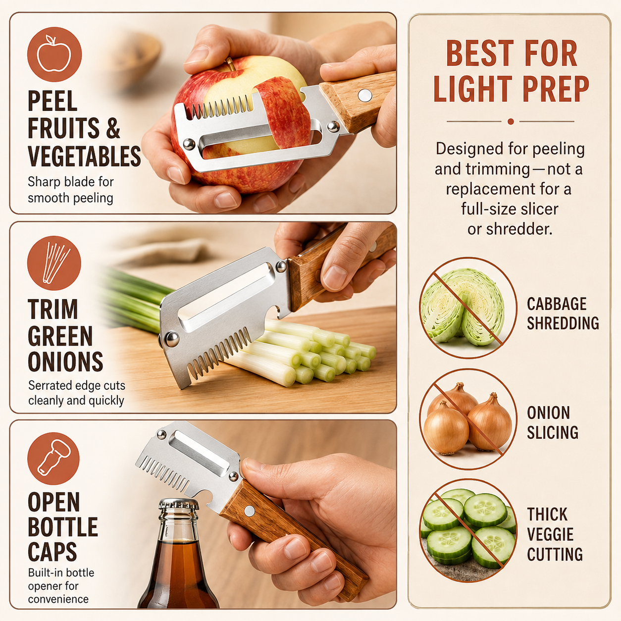Three functions of the stainless steel vegetable peeler