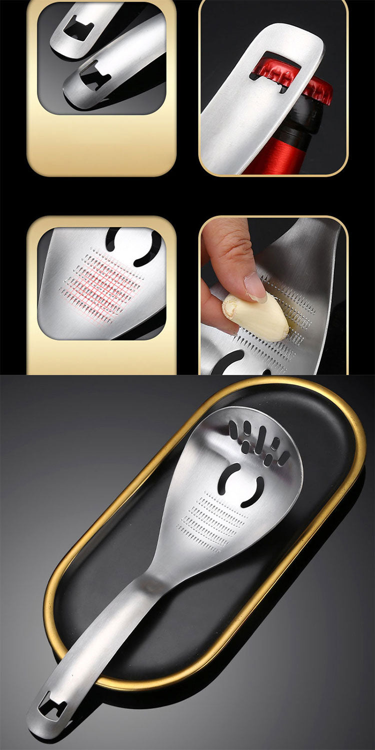 Kitchen spoon with built in bottle cap opener