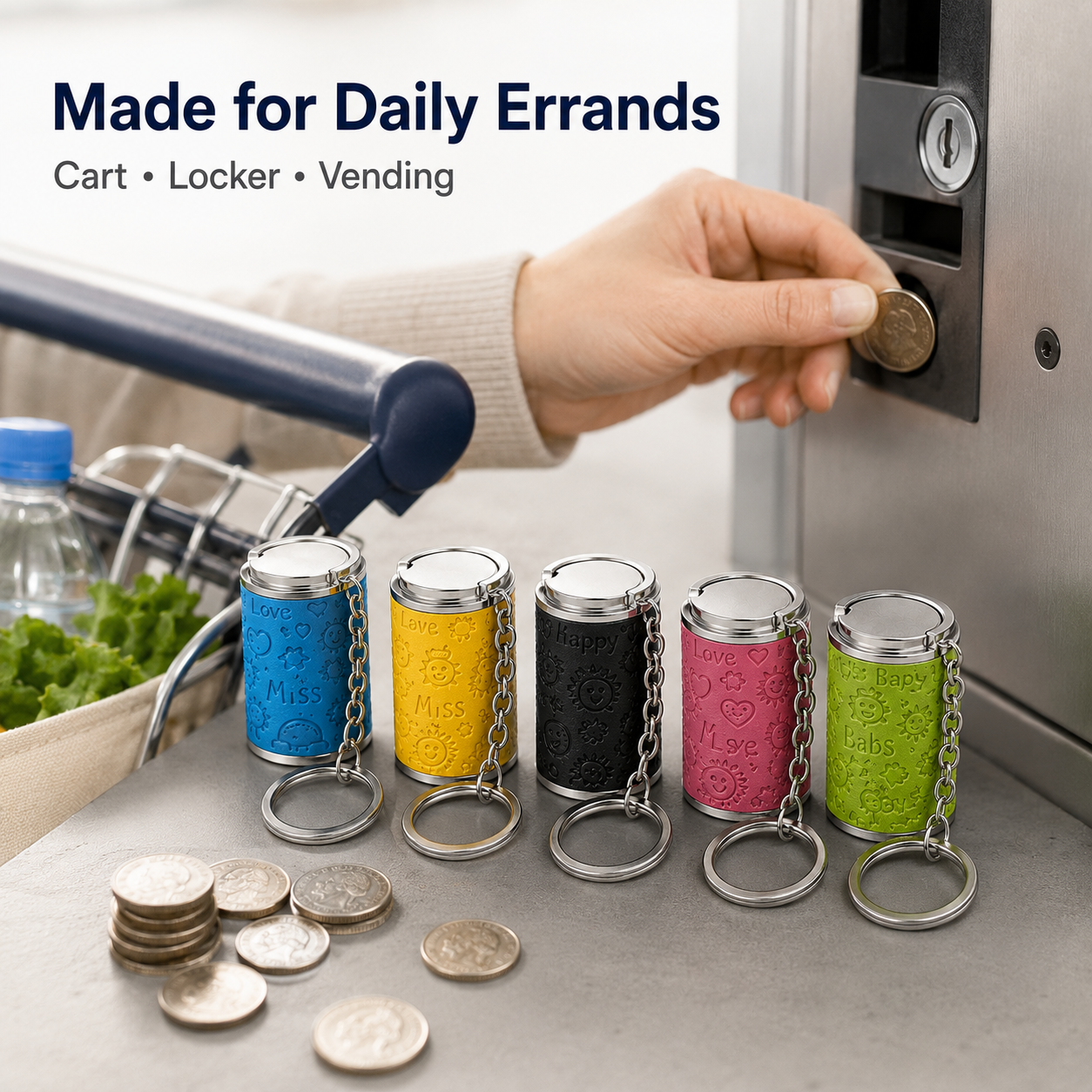 Coin keychain clipped to everyday carry items