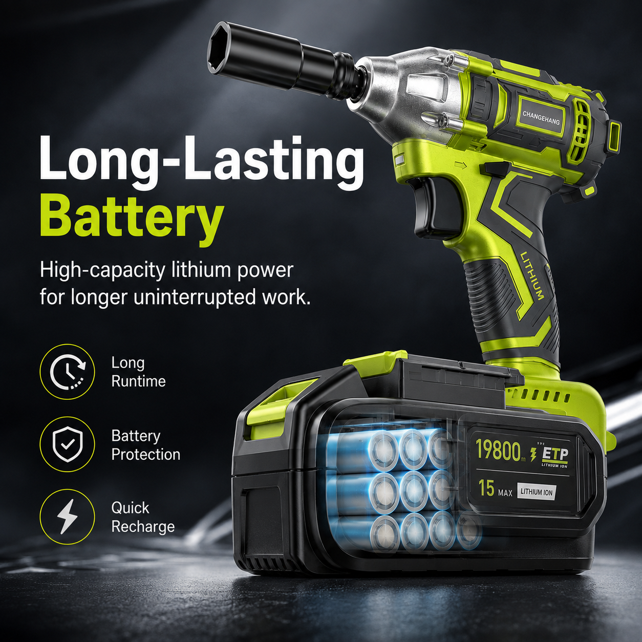 Removable cordless impact wrench battery