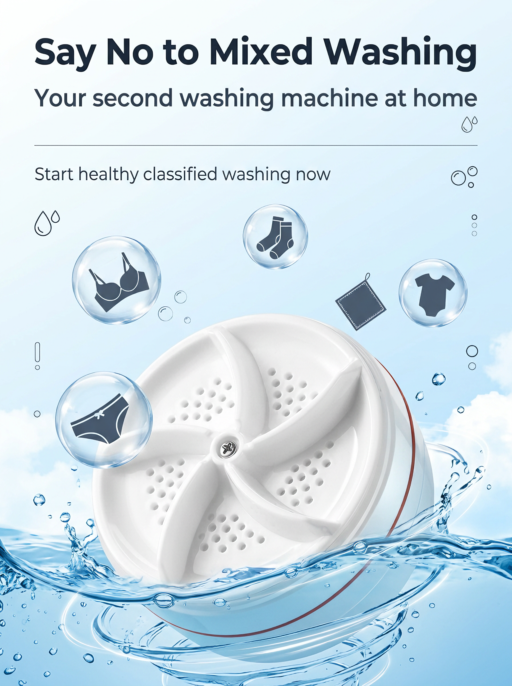 Mini washer cleaning socks and underwear in desktop container