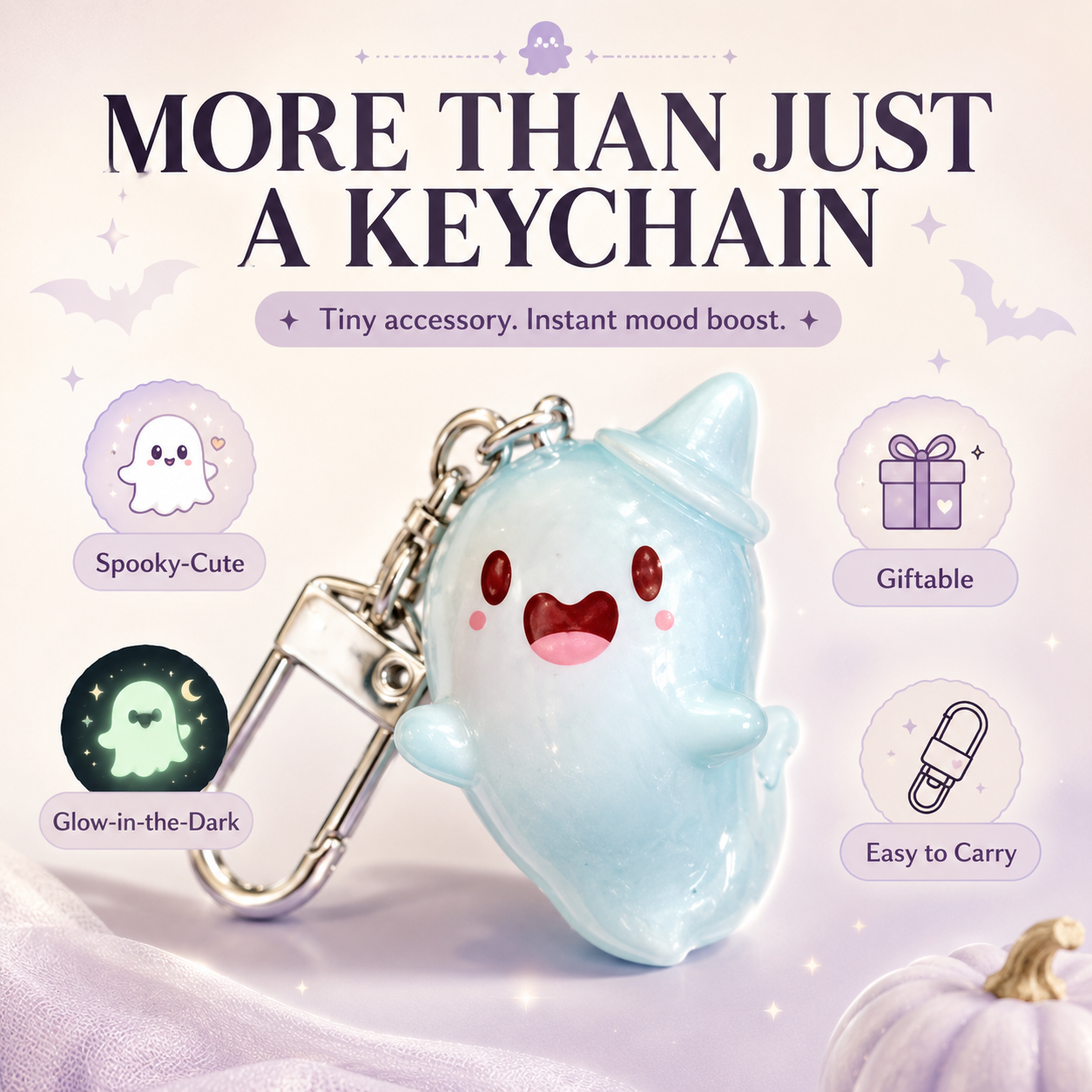 Cute ghost keychain with glow in the dark giftable features
