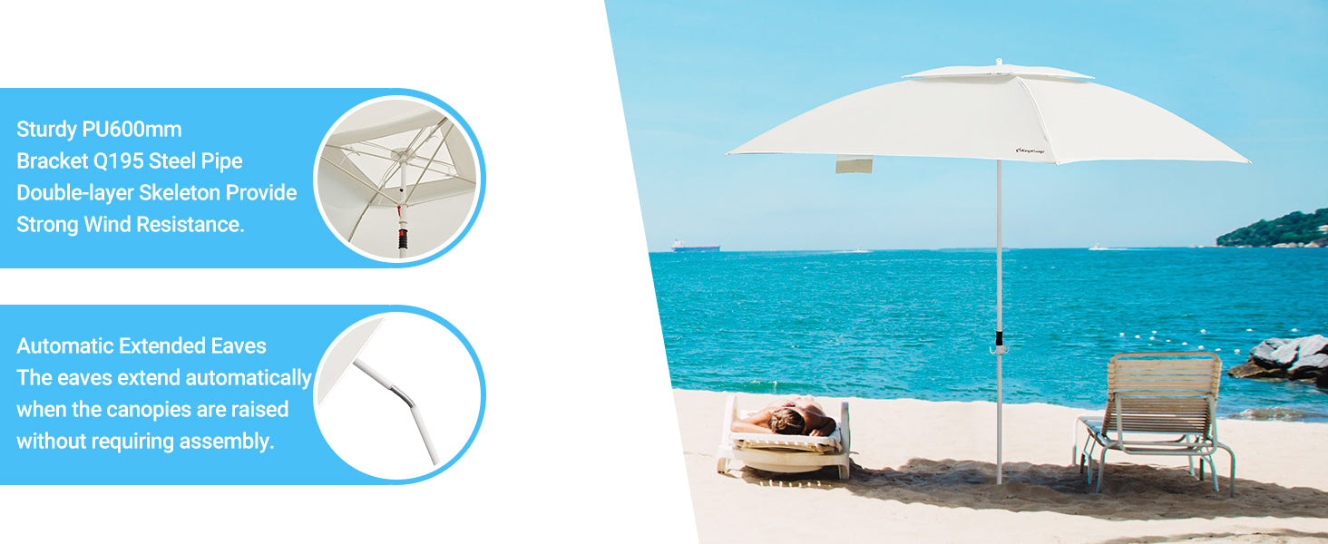 KingCamp 2-in-1 Beach Umbrella and Beach Shade Canopy