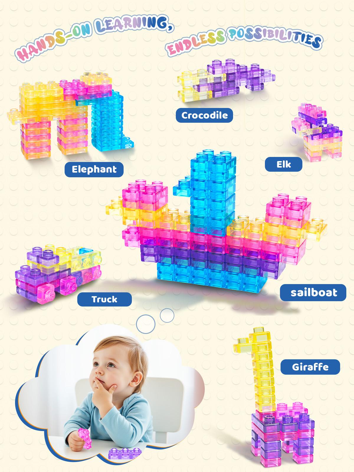 Translucent sensory building blocks being squeezed