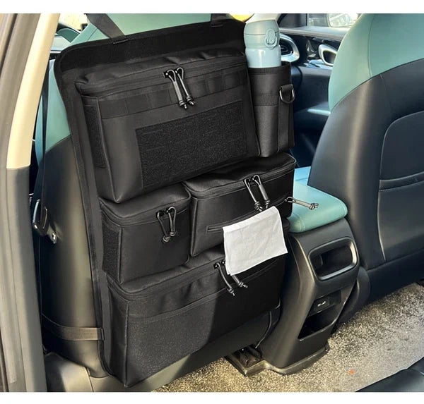 Black tactical car seat back organizer