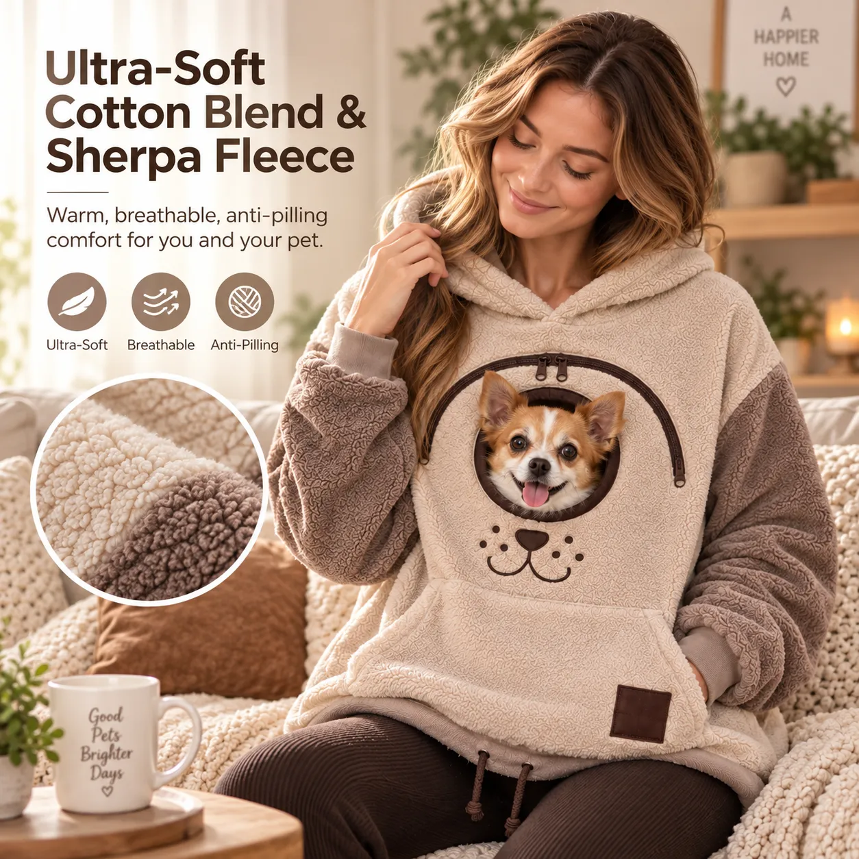 Pet carrier hoodie fabric and construction details