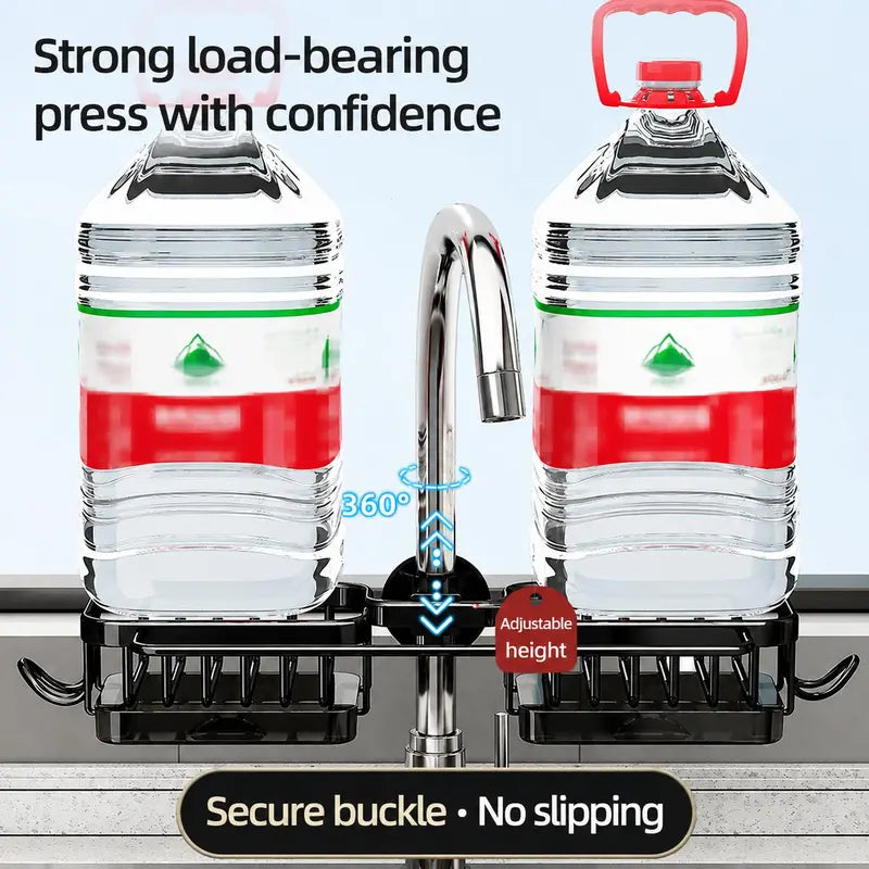 Fast draining faucet sink organizer with drip tray