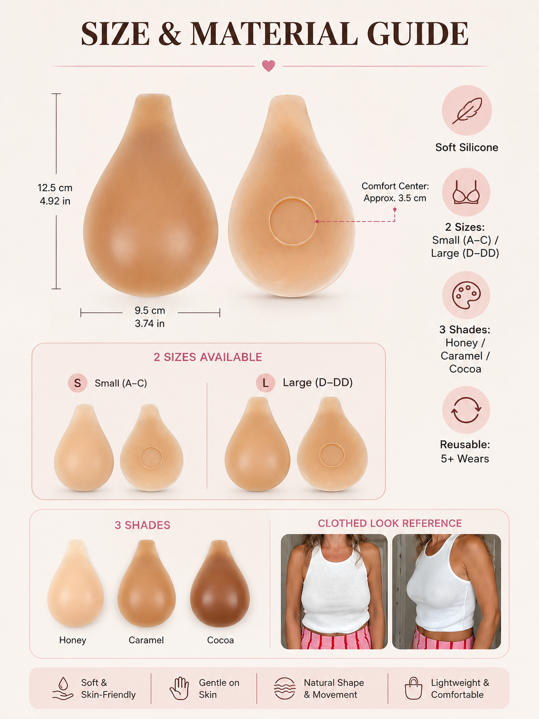Shades and size guide for lifting silicone nipple covers
