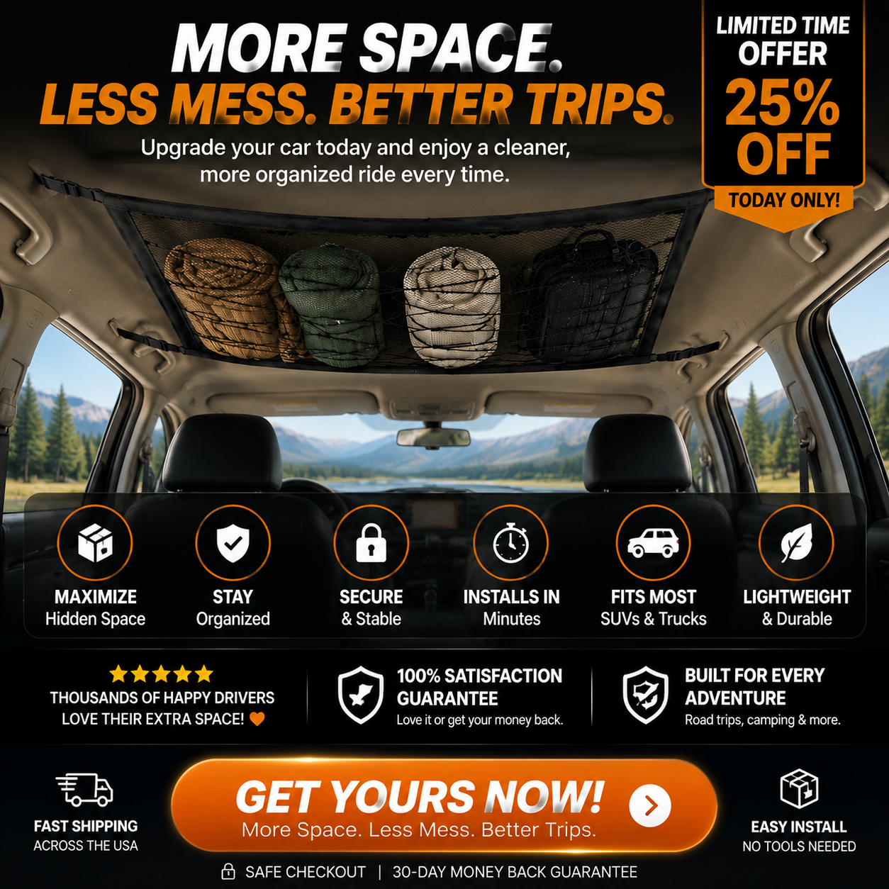 Car Ceiling Cargo Net Organizer