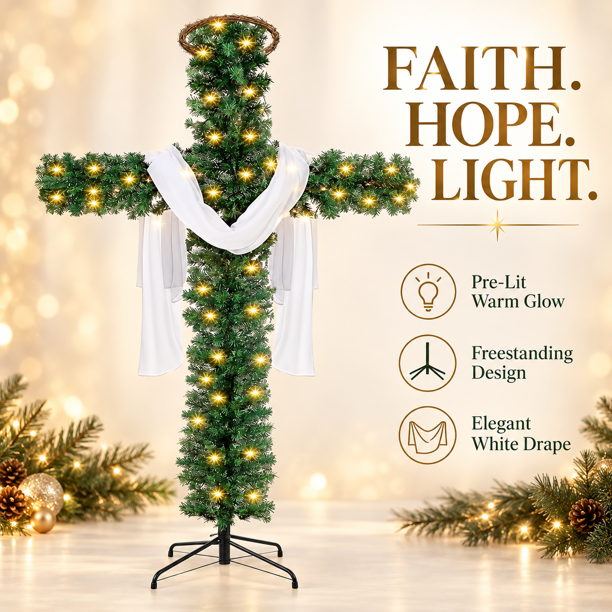 Christmas cross decoration for living room mantel entryway
