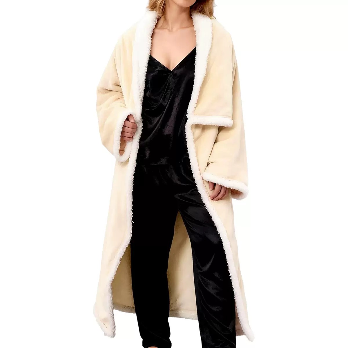 Wearable Heated Blanket Robe – Sherpa-Lined Flannel Robe with 8 Heat Levels, Auto-Off Timer & Detachable Controller