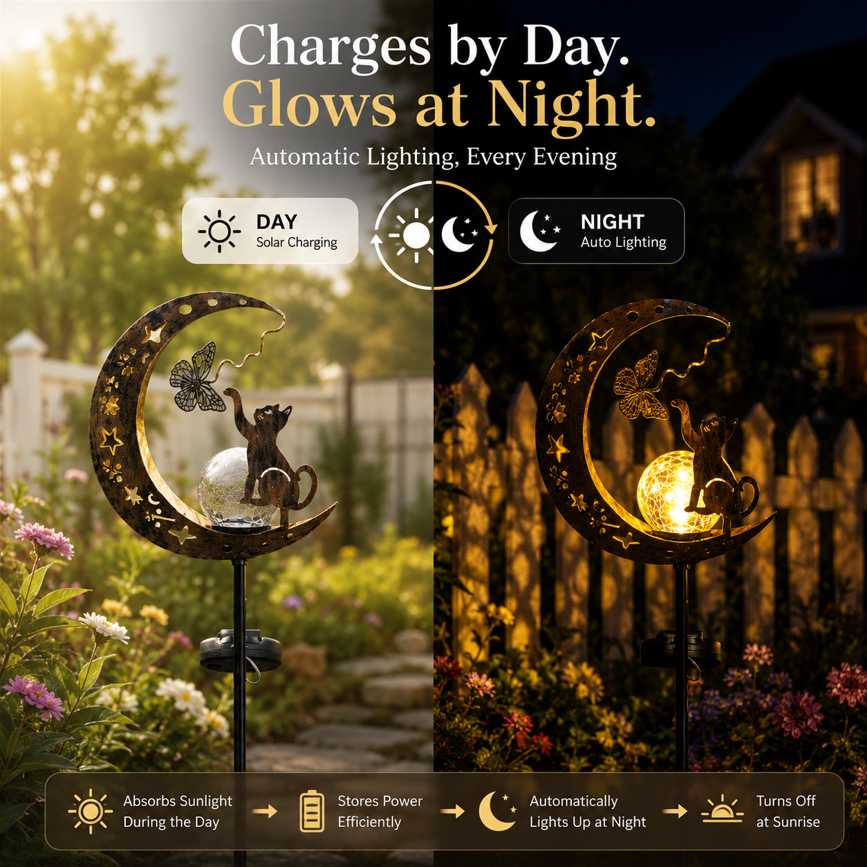 Solar cat moon garden decoration portrait