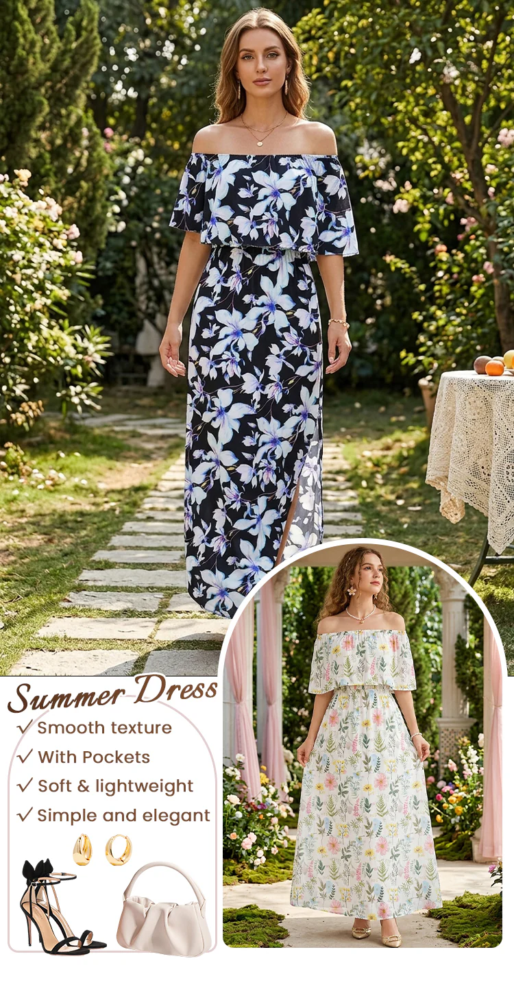 Maxi dress side split and pockets detail