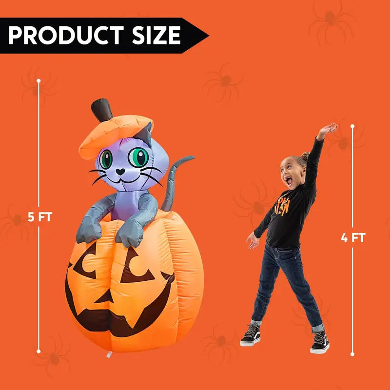 Included accessories for 5ft animated inflatable cat on pumpkin Halloween decor