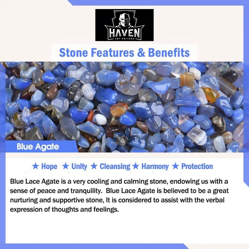 Pile of Blue Lace Agate chips, a calming stone promoting hope, unity, harmony, and protection in the bracelet collection.