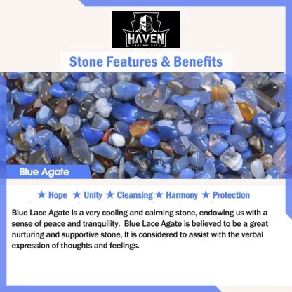 Pile of Blue Lace Agate chips, a calming stone promoting hope, unity, harmony, and protection in the bracelet collection.