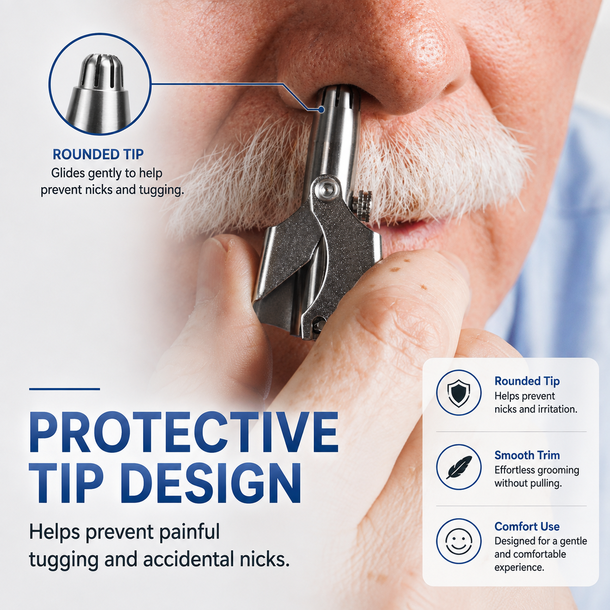 Close-up of protective slotted guard for sensitive nasal skin