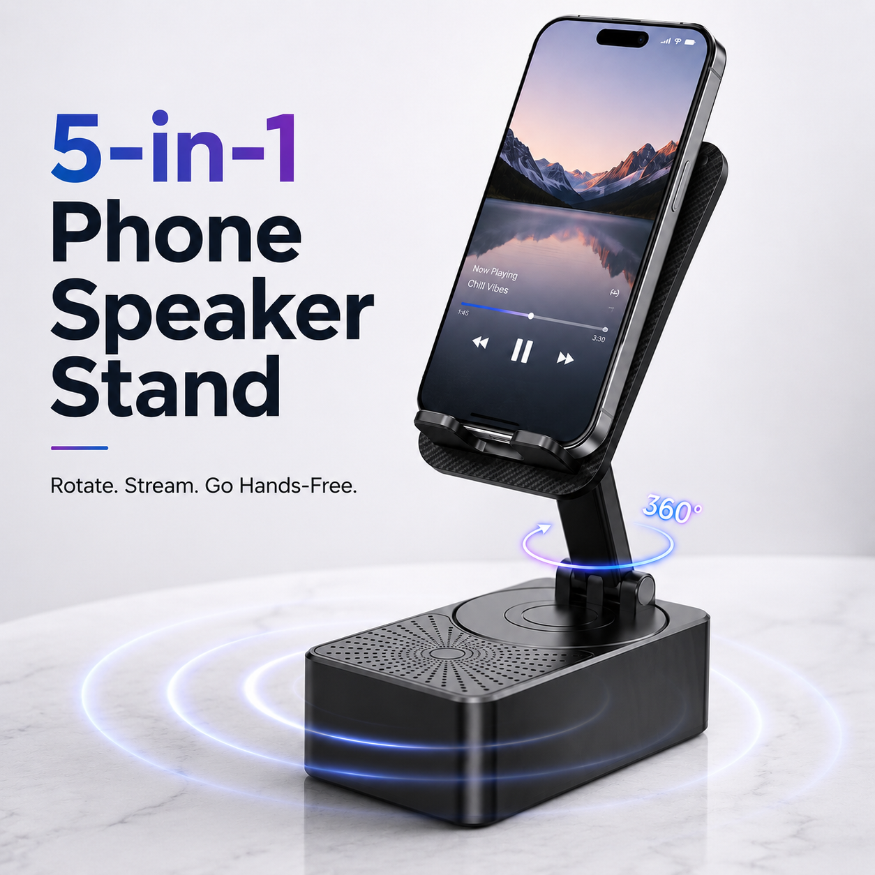 5-in-1 wireless phone holder speaker stand