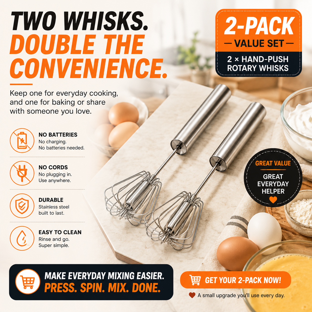 Hand push rotary whisk