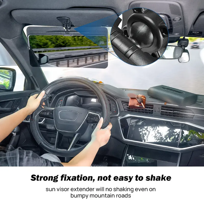 Clip-on polarized car visor extender with secure side dials