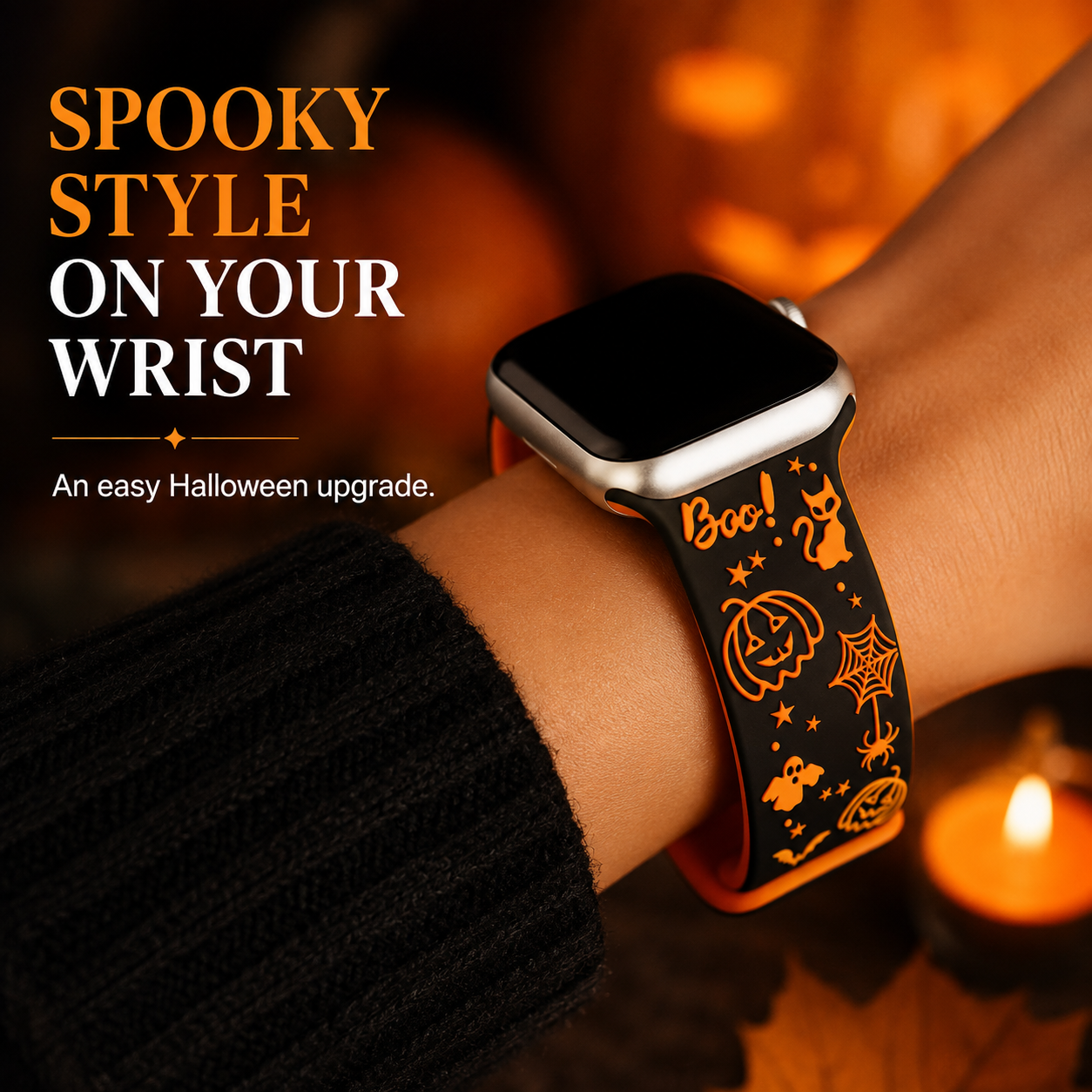 Halloween silicone band installed on smartwatch on wrist