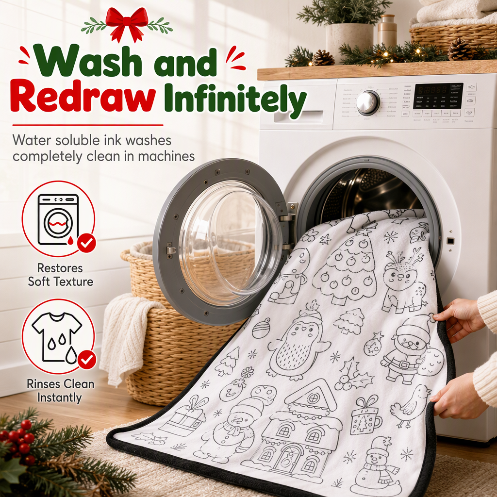 Washable Christmas coloring blanket for repeated creative play