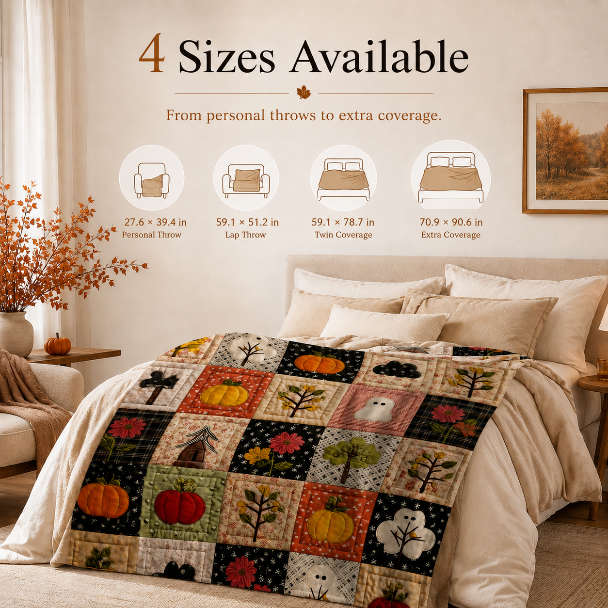 Vintage autumn color tones and pumpkin graphics close up