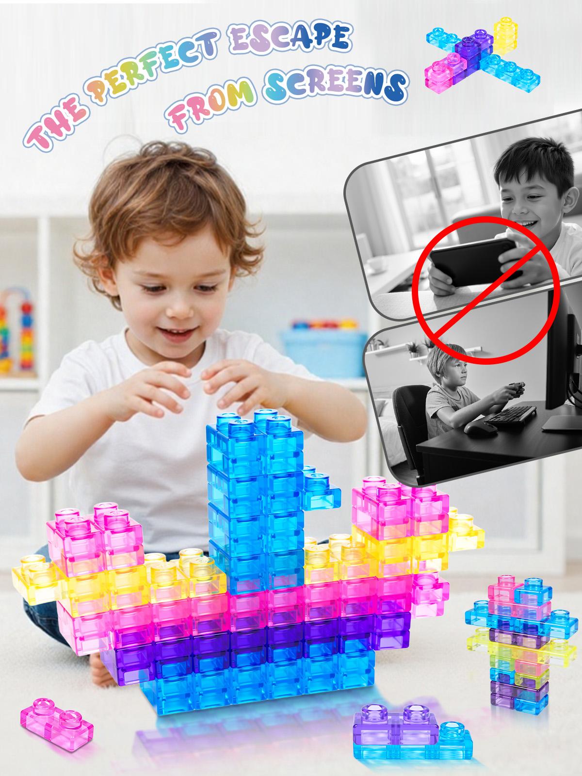 Child enjoying sensory play with colorful jelly blocks