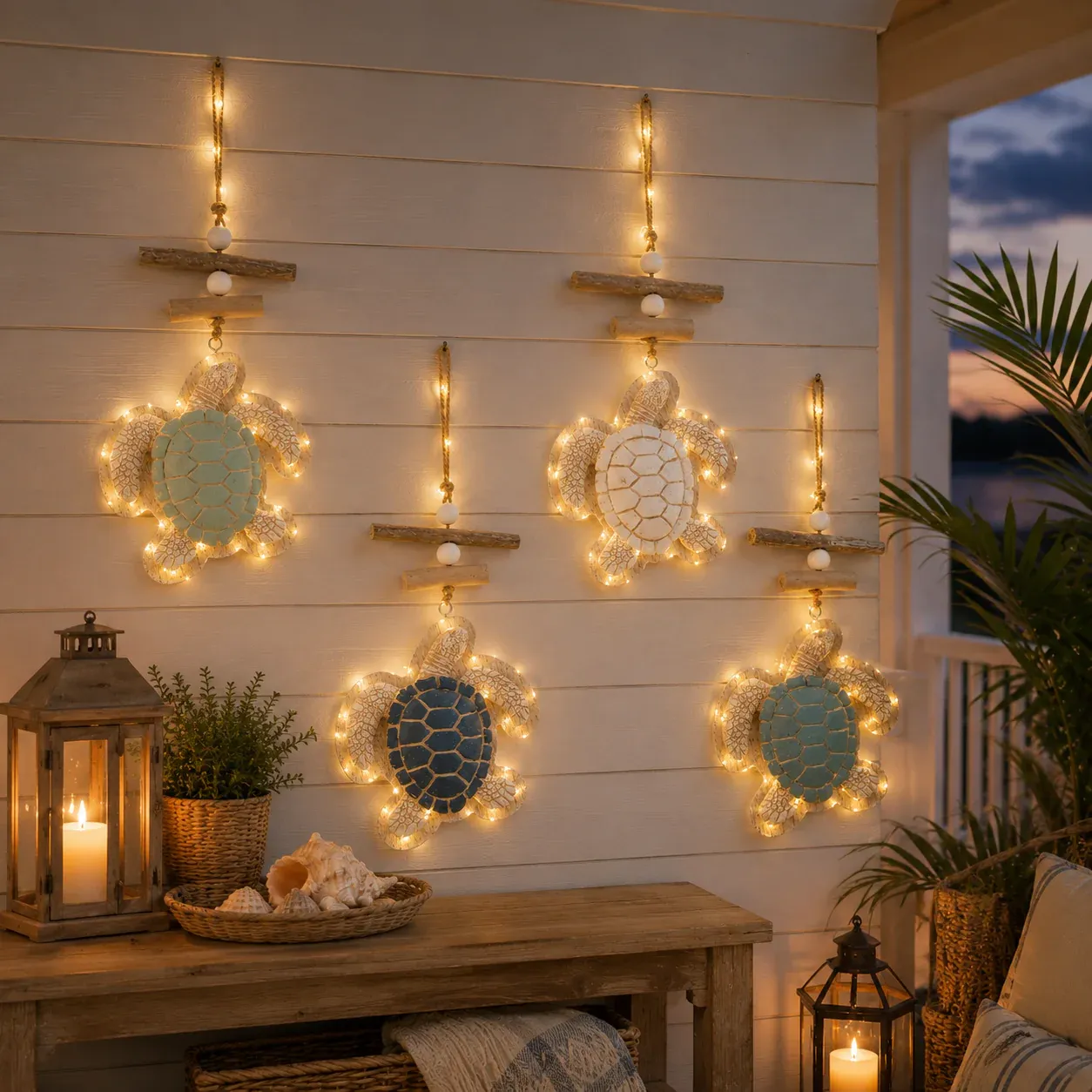 Multiple color coastal turtle wall decor set display